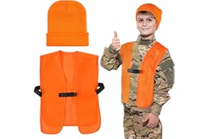 Tarpop Kids Blaze Orange Hunting Vest and Knit Cap Set Includes Classic Vest and Cap 6-13 Years Hunting and Winter Knit Kids Hat Orange Beanie for Youth Boys Girls Outdoor Hiking