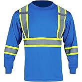 FONIRRA Hi Vis Shirts for Men Reflective ANSI Class 2 Safety Long Sleeve High Visibility Work Construction T Shirts Blue