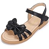 PANDANINJIA Girls Sandals, Open Toe Cute Bow Princess Girls Flats, Sparkly Summer Dress Shoes Sandals for Toddler/Little Kid/Big Kid