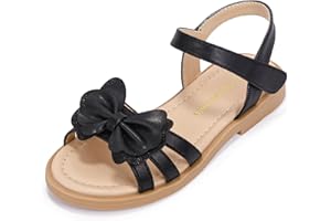 PANDANINJIA Girls Sandals, Open Toe Cute Bow Princess Girls Flats, Sparkly Summer Dress Shoes Sandals for Toddler/Little Kid/Big Kid