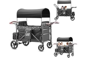 Rovique Wagon Stroller for 4 Kids – Includes Adjustable Canopy, Convertible Seats, Snack Tray, Parent Organizer, 5-Point Harness, Push/Pull Adjustable Handle