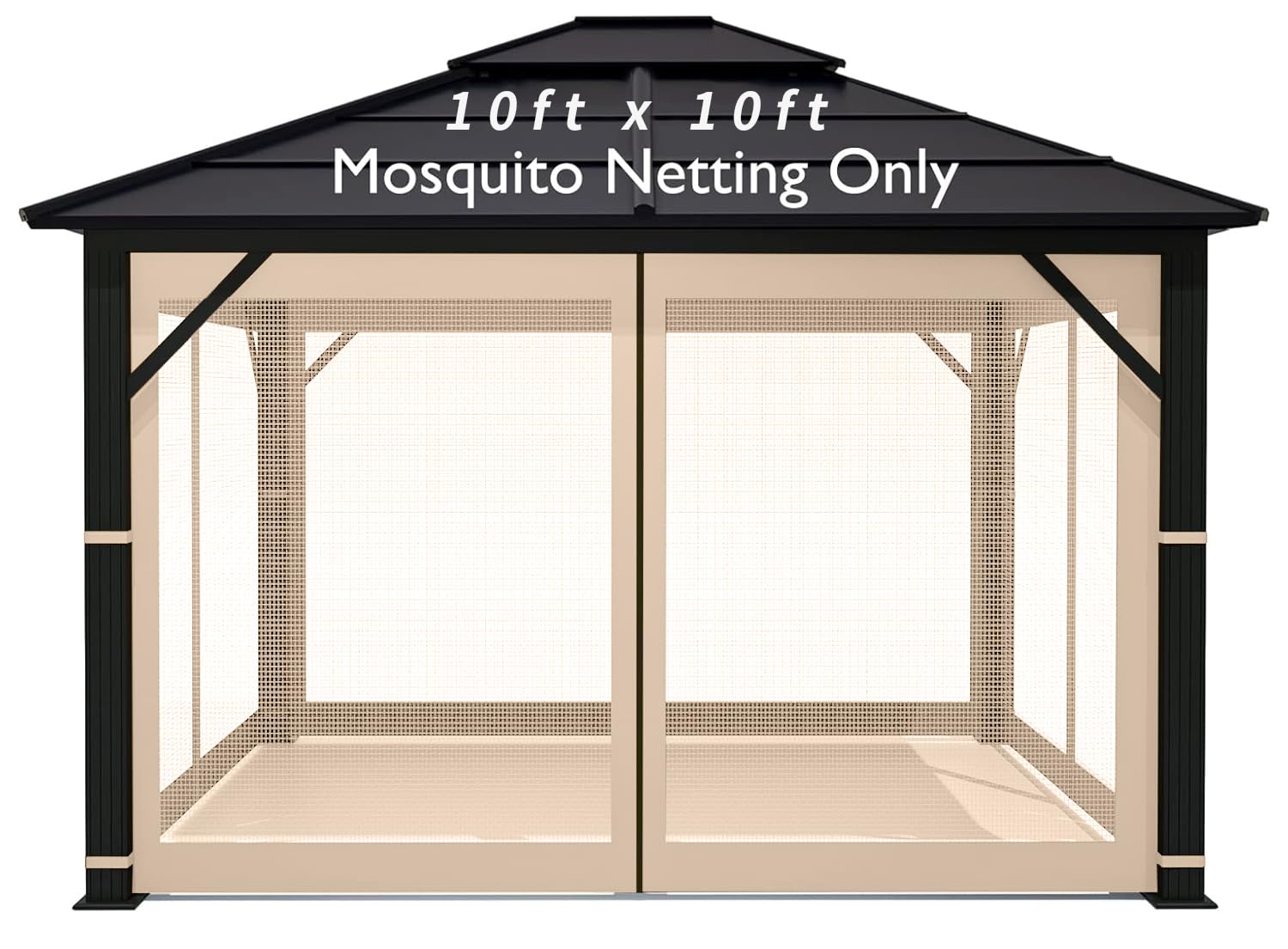 Photo 1 of 10' x 10' Gazebo Replacement Mosquito Netting, Gazebo Universal Netting Outdoor, 4-Panel Screen Walls Privacy Curtain for Outdoor Patio with Zipper (Beige)