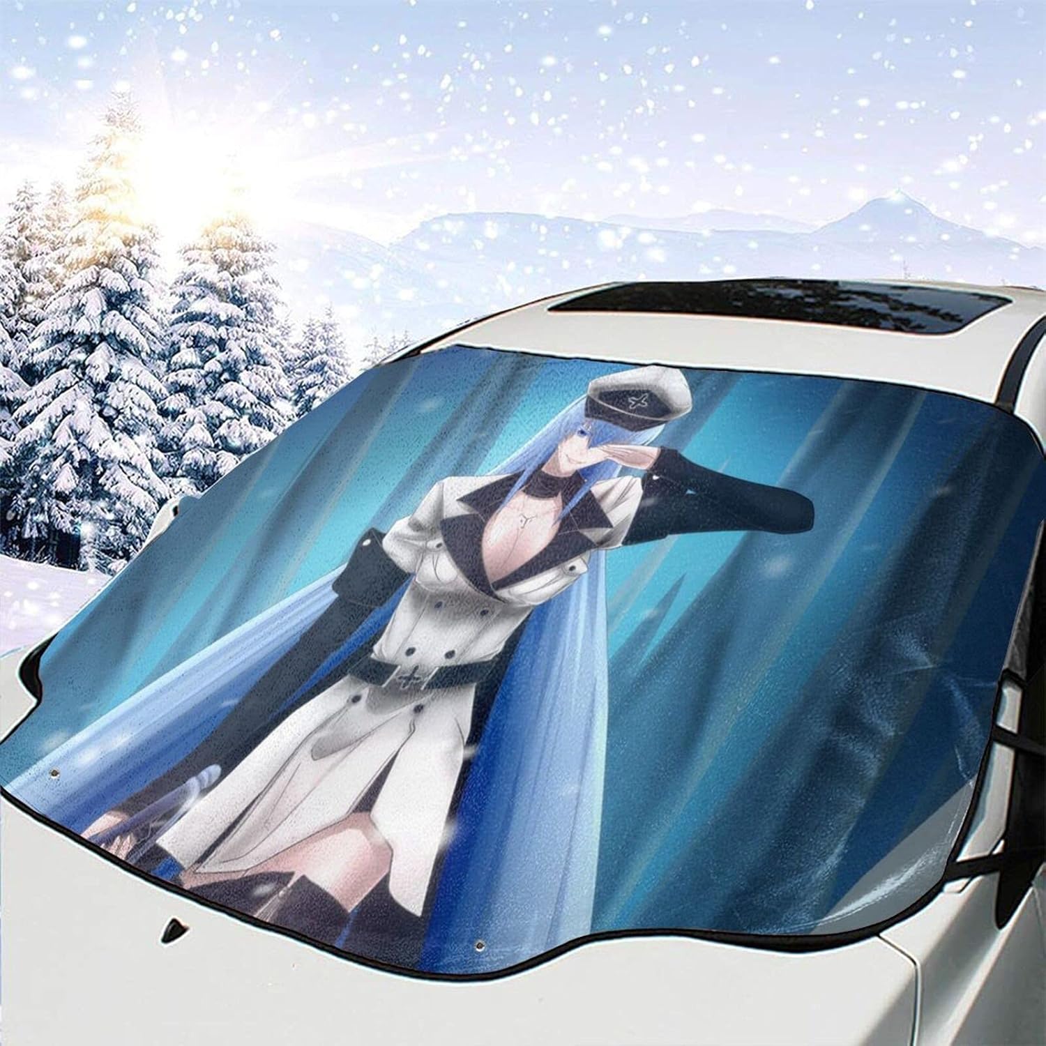 Amazon 21新款 自動車のフロントガラスと積雪アニメ アカメが斬る 車用 雪対策 凍結防止 車凍結防止カバー フロントガラス雪 車窓日よけ シートフロントガラス 車フロントガラスカバー サンシェード フロントカバー カバー 日よけ 遮光 断熱 防水 四季対応