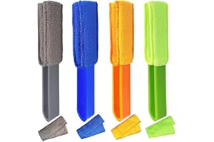 HDONGANY 4 Pack Blinds Duster, Window Blinds Cleaner Duster Brush with 4 Microfiber Sleeves, Blinds Cleaning Tools for Window Blinds, Air Conditioner Vents, Fans, Car Vents...