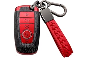 Syodiesn for Ford Key Fob Cover Soft TPU with Leather Keychain Key Case Shell Full Protective Cover Compatible with Ford Explorer Mustang Fusion Escape F150 F250 F350 F450 F550 Edge 5 Button, Red