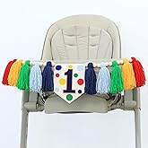 HODIHIWI Colourful Rainbow Dot 1st High Chair Banner for Boys Girls Birthday Party Decoration Wall Hanging