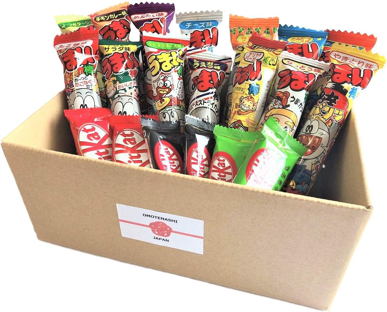 Assorted Japanese Snacks Umaibo 14 Flavors Kit Kat 6 Bars Mini Size Dagashi Set of 20 Packs