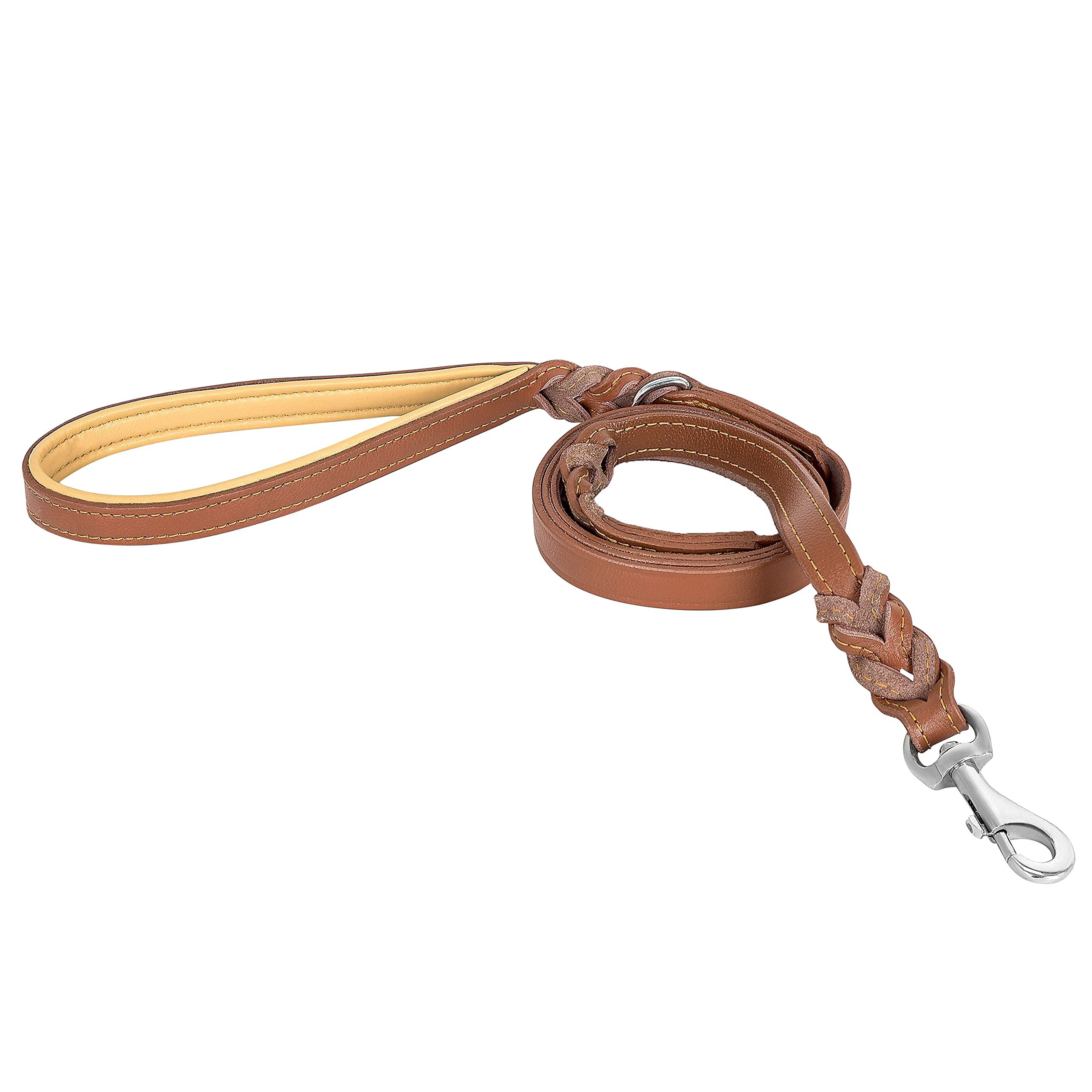 Riparo Heavy Duty Leather Braided Dog Leash with 2 Handles,Padded Traffic Handle for Extra Control, 6 ft Dog Training Walking Leashes for Medium Large Dogs (Brown, 183cm x 2cm)