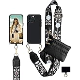 VooDirop Crossbody Phone Strap with Wallet for iPhone 15 Pro Max, Phone Case with Detachable Lanyard & Wrist 2 in 1, Clip and Go Strap for Women with Zippered Pouch Black