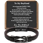 𝗞𝗻𝗼𝘁 𝗕𝗿𝗮𝗰𝗲𝗹𝗲𝘁 𝗚𝗶𝗳𝘁𝘀 𝗳𝗼𝗿 𝗠𝗲𝗻 Brown Braided Leather Stainless Steel Infinity Bracelets Lettering Love You Forever Gifts for Son Grandson Husband Boyfriend Brother Always Linked Together