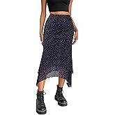 Avanova Women Mesh Asymmetrical Mermaid Midi Skirt High Waist Fishtail Long Skirt