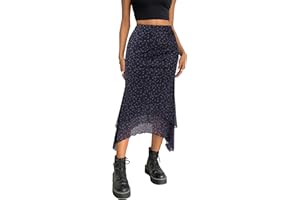 Avanova Women Mesh Asymmetrical Mermaid Midi Skirt High Waist Fishtail Long Skirt