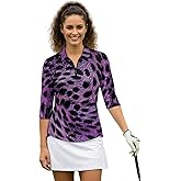 JEOCODY Golf Shirts for Women 3/4 Sleeve Tops Casual Collared Shirts Athletic Work Clothes Quick Dry Pullover Tops