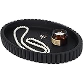 Vixdonos Oval Decorative Concrete Tray,Bandejas Decorativas for Coffee Table,Ottoman Tray for Living Room Decor,13X9.5X1.5 Inches(Black)