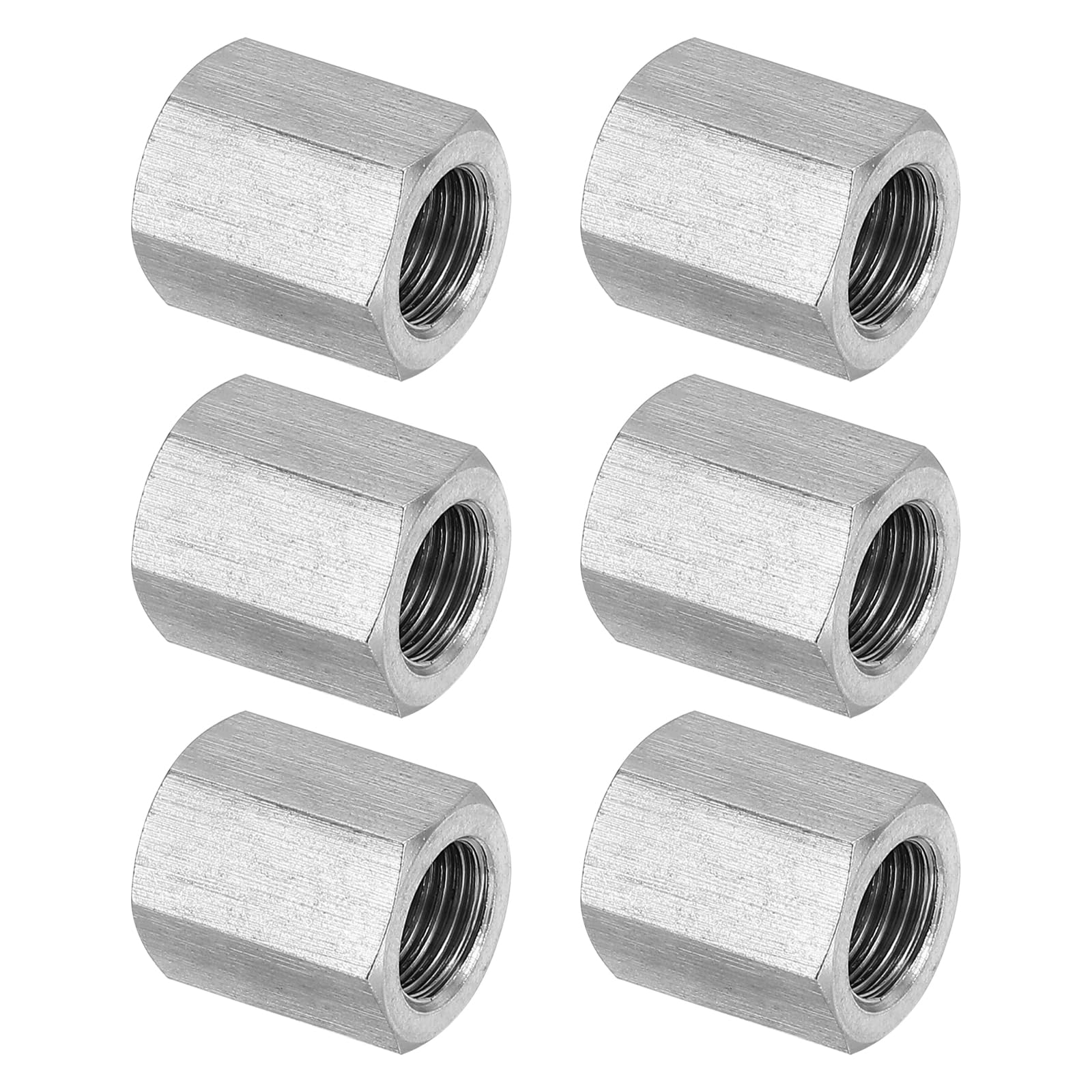 PATIKIL M12 x 1.25-Pitch 304 Stainless Steel Hex Coupling Nuts, 6Pcs 20mm/ 0.8" Length Fully Threaded Rod Coupling Nut Studding Connector Fasteners, Silver Tone — image 1