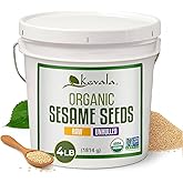 Kevala Raw Sesame Seeds Unhulled: 4 lb, Seeds for Cooking and Baking | Nutritious Snack for Clean Food Lovers, Topping for Pretzels and Bagels, Restaurant Staple, Conveniently Packed in a Bucket