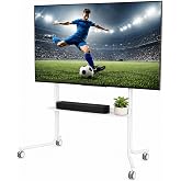 Mobile TV Cart Easel Rolling TV Stand with Soundbar Shelf for 32 to 75 Inch Screens, Modern Floor TV Mount with 360&deg; Wheels, Portable Floor TVs Stand Hold Up to 110 Lbs Max VESA 600x600 (White)