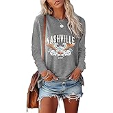 MZEAZRK Women Nashville Shirts Country Music Guitar T Shirt Long Sleeve Casual Loose Long Sleeve Tops