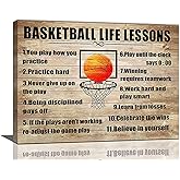 Funaluz Basketball Wall Art Basketball Life Lessons Wall Decor Inspirational Sport Boys Room Picture Canvas Prints Painting Artwork Home Decoration for Gym Bedroom Living Room 12"x16"
