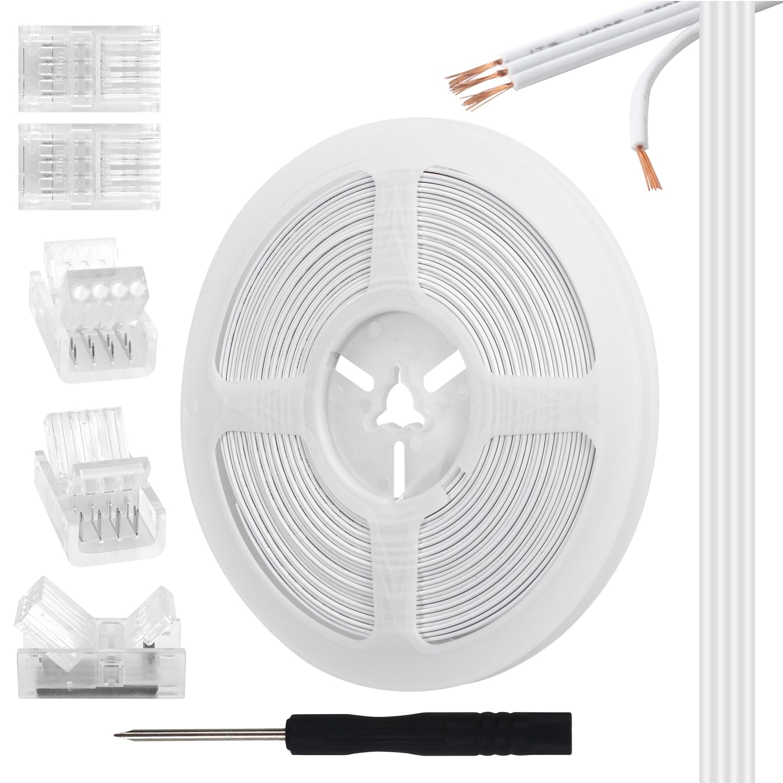 VIPMOON 10M/32.8ft 4 Pin LED Strip Extension Cable with 5Pcs 4 Pin LED Strip Connectors for 10mm Wide Waterproof or Non-Waterproof 5050 3528 RGB LED Strip Lights — image 1
