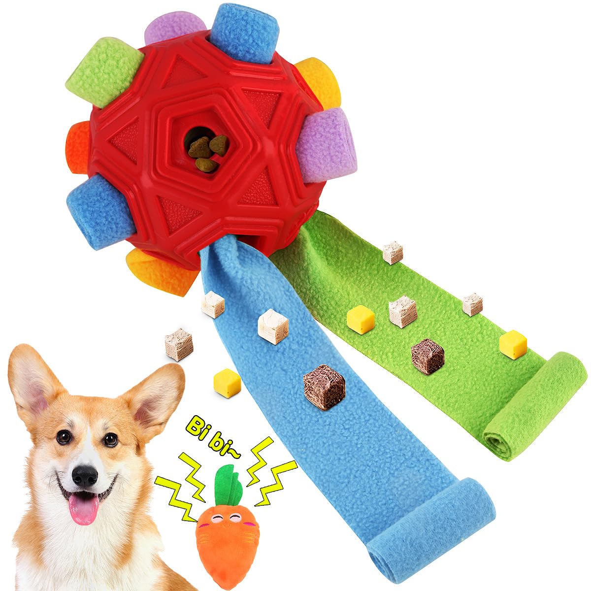 Photo 1 of Dog Snuffle Ball-Interactive Puzzle Dog Toys Encourage Natural Foraging Skills Slow Feeder for Training and Stress Relief, Cloth Strip Hiding Food Chew Toys for Any Size Dogs, Machine Washable (Red)
