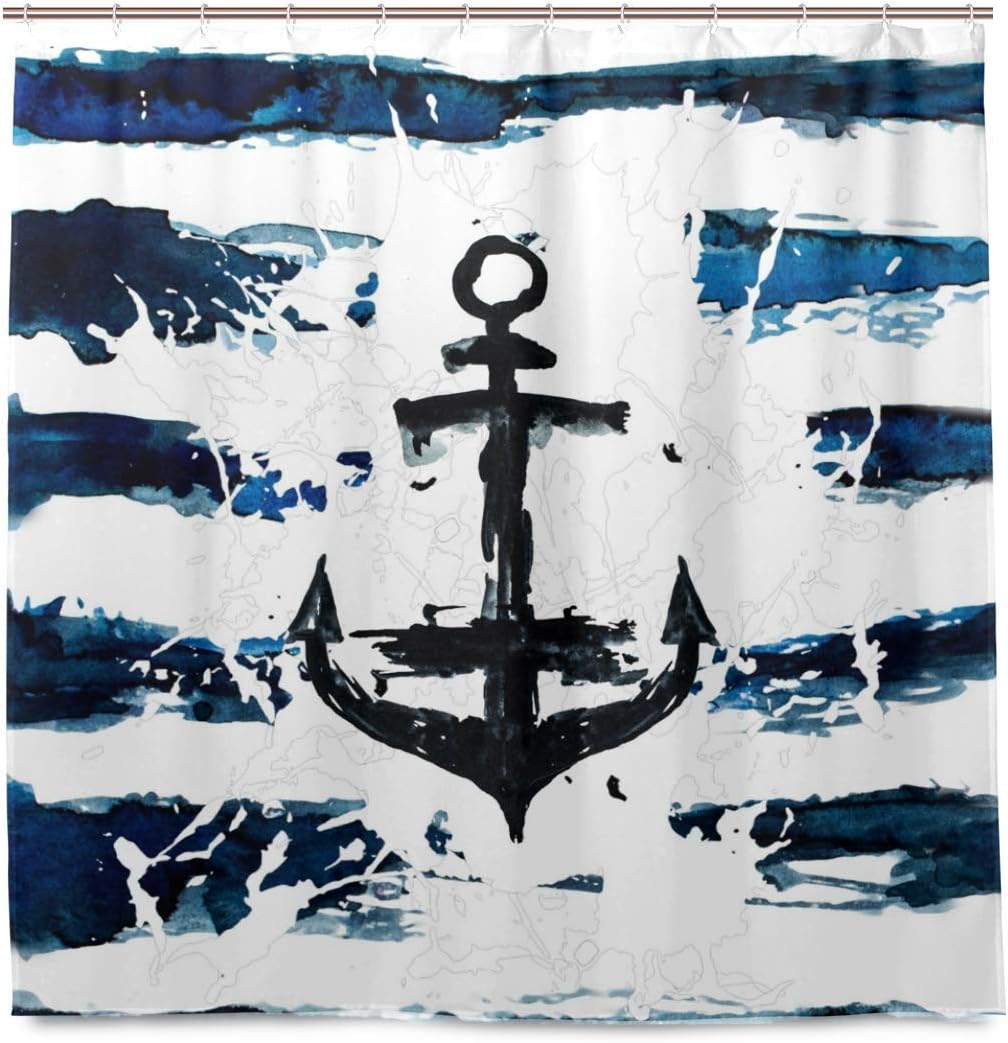 ClownFish Duschvorhang, Vintage, nautische Ankerstreifen, wasserdicht