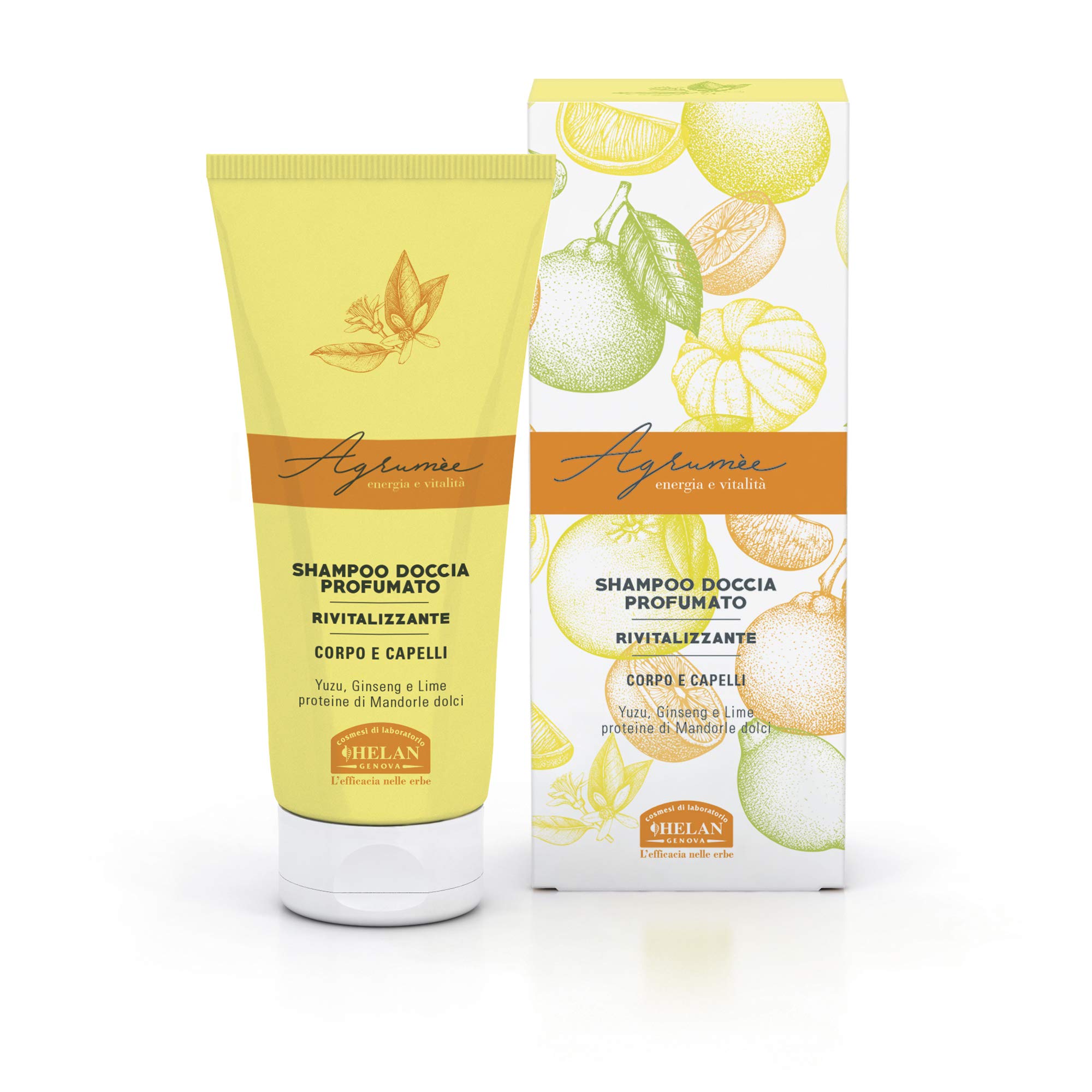 Helan Agrumèe - Gentle Shower Gel and Shampoo for Body and Hair with Lime, Ginseng and Sweet Almond Proteins, Revitalising Action - Scented Hair & Body Wash with Citrusy Aroma - Made in Italy, 200 ml