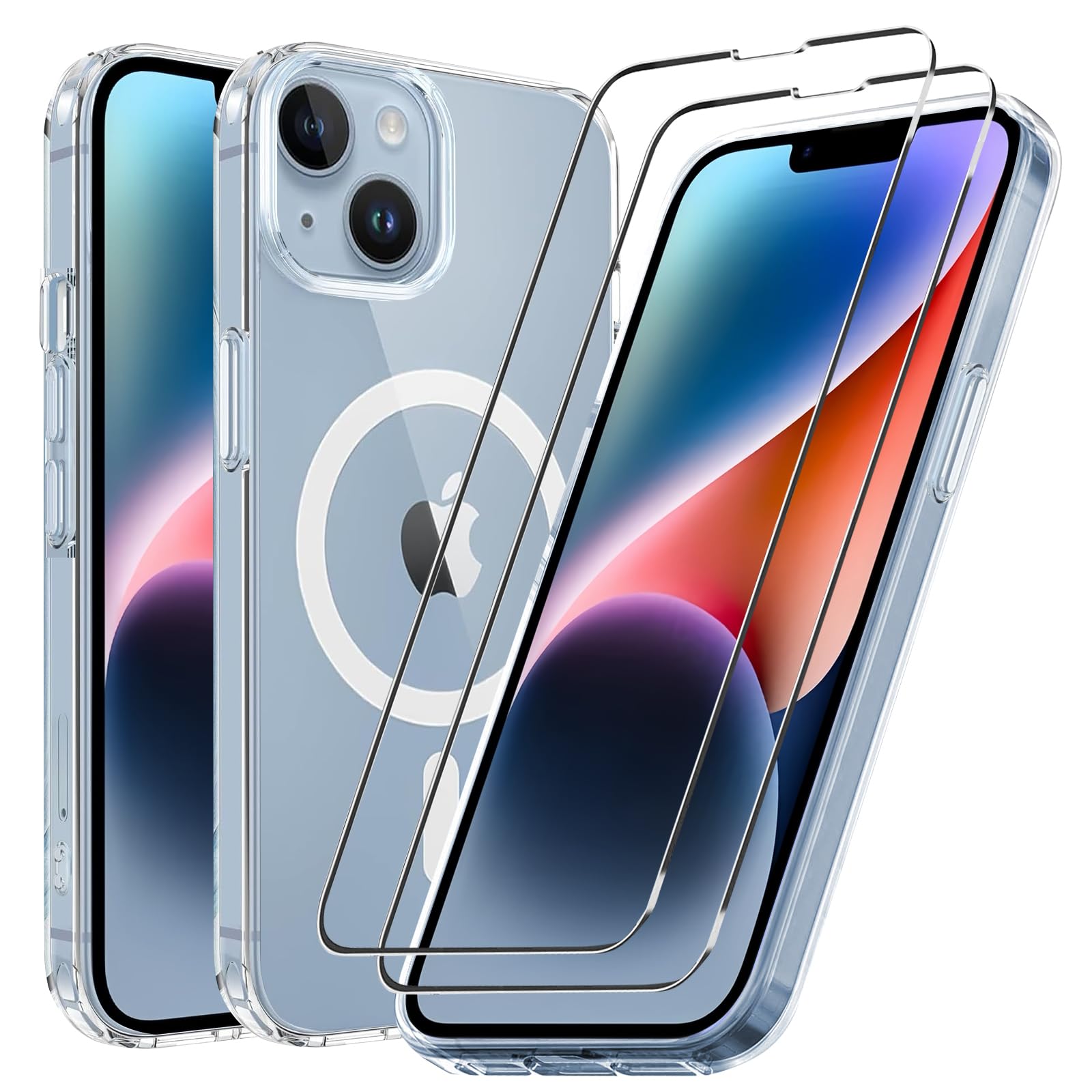 For iPhone 14 Case Compatible with MagSafe,iPhone14 Magnetic Phone Case and 2Pack Screen Protector Tempered Glass,Soft TPU Shock-Absorption Transparent Cover for Apple iPhone 14 6.1 inch-Clear