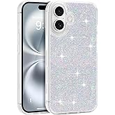 LCHULLE for iPhone 16 Case Bling Glitter for Women Girls Cute Shiny Sparkle Sequin Stars, Soft TPU Silicone Cover Shockproof Anti-Scratch Protective Phone Case for iPhone 16 6.1 inch (White)