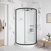 OVE Decors Breeze 34 in. Corner Shower Clear Sliding Door with Walls and Base in Black Finish