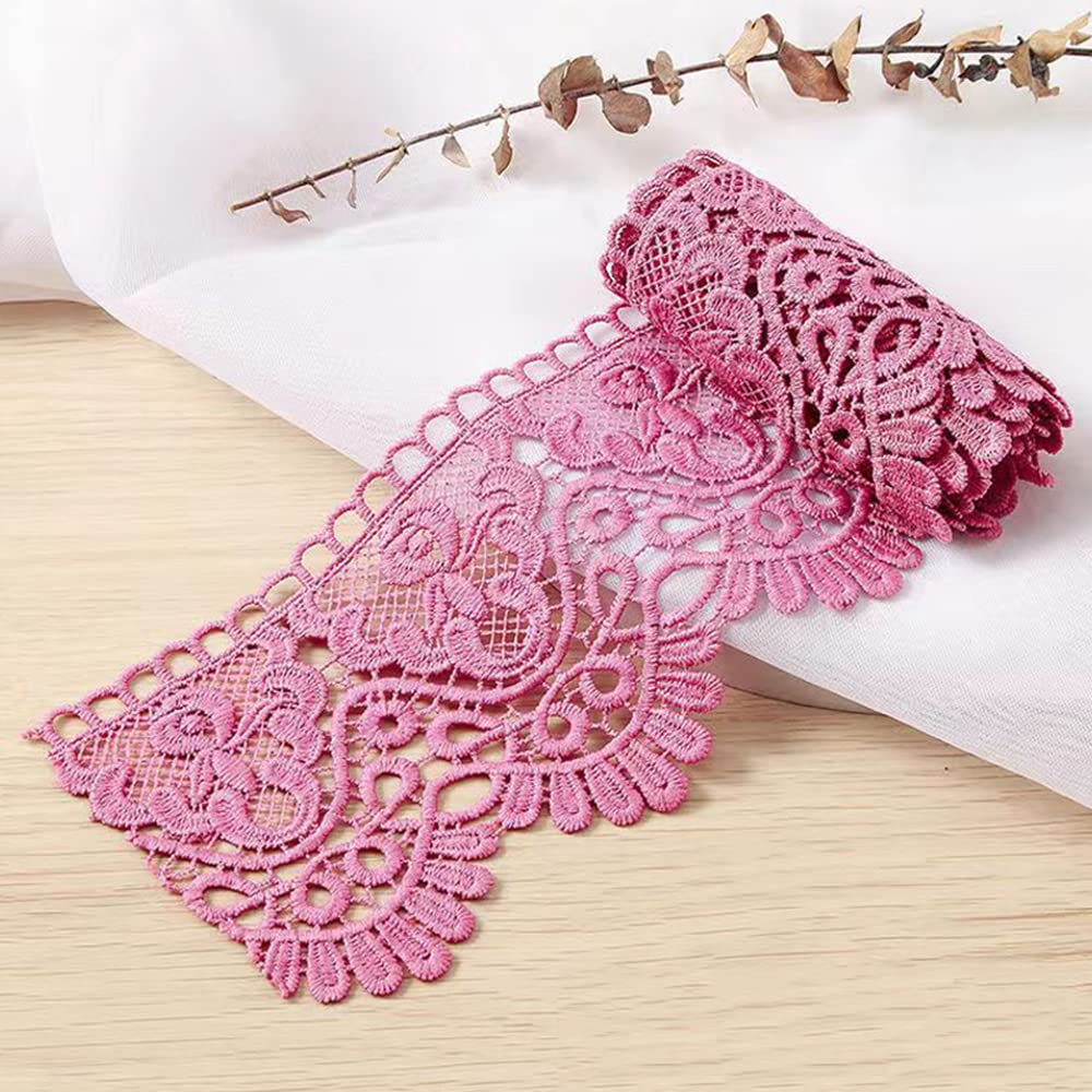 1 Yard 10 cm Wide Milk Silk Vintage Lace Trim Lace Border Embroidery Decorative Ribbon Lace Flower Ribbon Border for Sewing Craft Lingerie Wedding Dress Wedding Home Decoration Rose Red