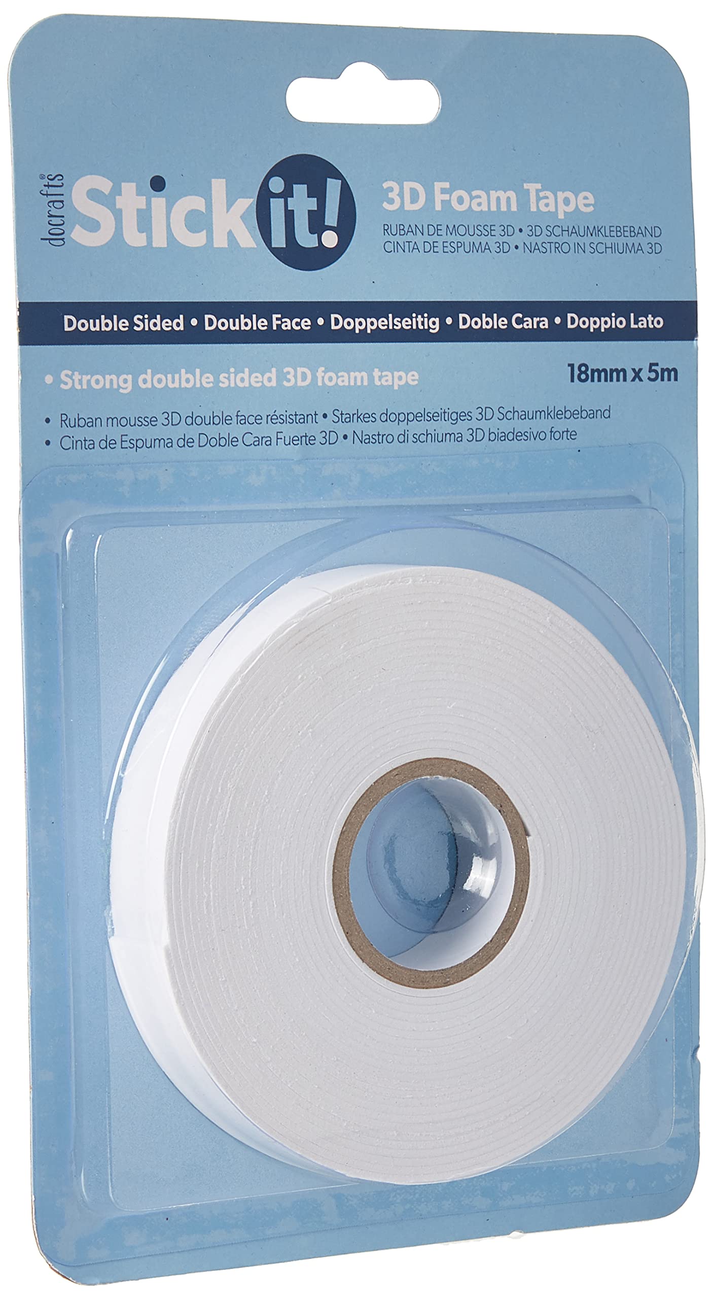 Stick it 3D Foam Tape, 18mm Width, White, 5m, Craft Tape for Home Décor and Scrapbook Accessories, from a Bullet Journal to Card Making and Craft Projects, Scrapbooking Supplies