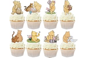 DAYIMG 48 Pcs Classic Winnie Cupcake Toppers Cake Topper Cute Pooh Baby Shower Decorations Adorable For Bee Bear Themed Party Decor Welcome Baby First Birthday Supplies
