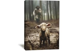Balgardekor Jesus Running After Lost Lamb Christian Painting Canvas Wall Art Jesus and Lamb Religious Inspirational Home Decor for Living Room Bedroom Office Church (1, Grey 2, 16 x 24 Inches)