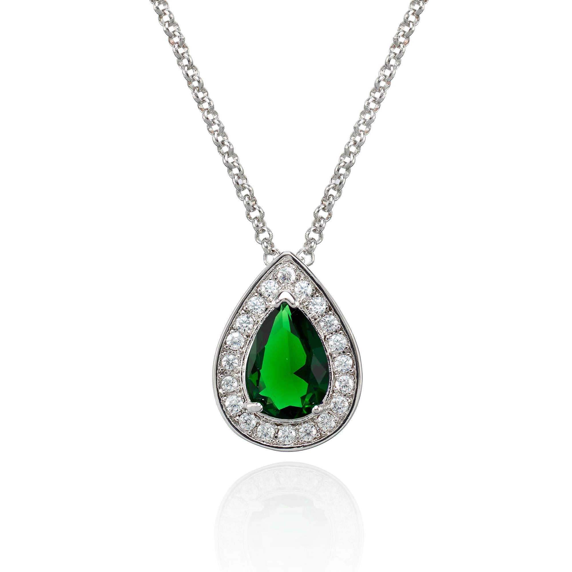 namana Teardrop Pendant Necklace for Women. Green Pendant Necklace with a Pear Shaped CZ Gemstone. Coloured Gemstone Necklaces for Women with Gift Box.