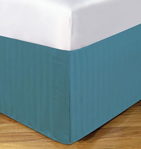 Amazon Com Dreamspace Damask Stripe Bed Skirt Dust Ruffle Microfiber Tailored 14 Drop Queen Dusty Blue Home Kitchen
