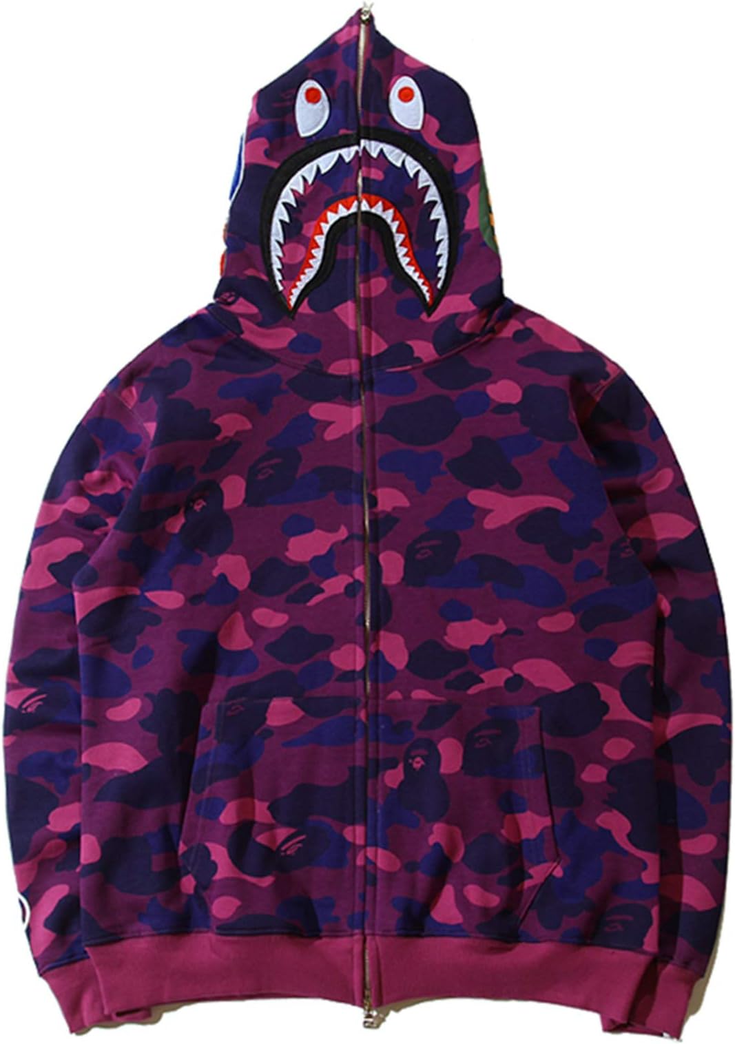 Shark Ape Bape Camo Mens Women Hoodies Sweatershirt Casual Zip Up Hip-Hop Funny Tops