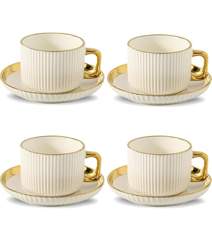 Amazon.com | White gold ceramic coffee mug and tray set, 18-piece set of  3.5 oz small coffee cups, coffee mug sets, teacup and sets, adult tea set  sets, tea party sets suitable