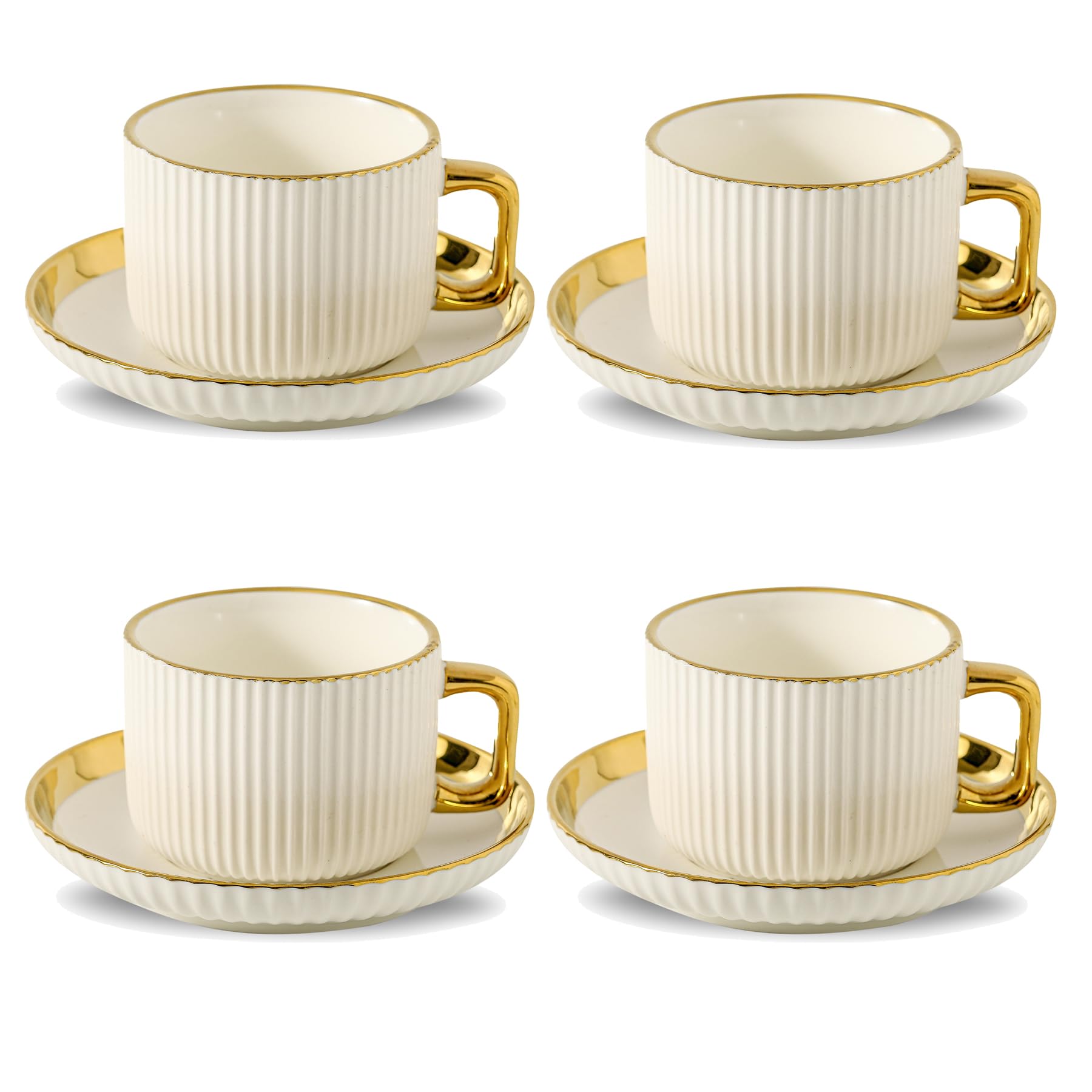 Photo 1 of LETAOTAO Cappuccino Cups with Saucers, 8oz Ceramic Coffee Cups with Saucers Set, Latte Art Coffee Mugs with Gold Trim, Tea Cups Set of 4, British/Italian Coffee cups for Cafe Mocha, Double Espresso