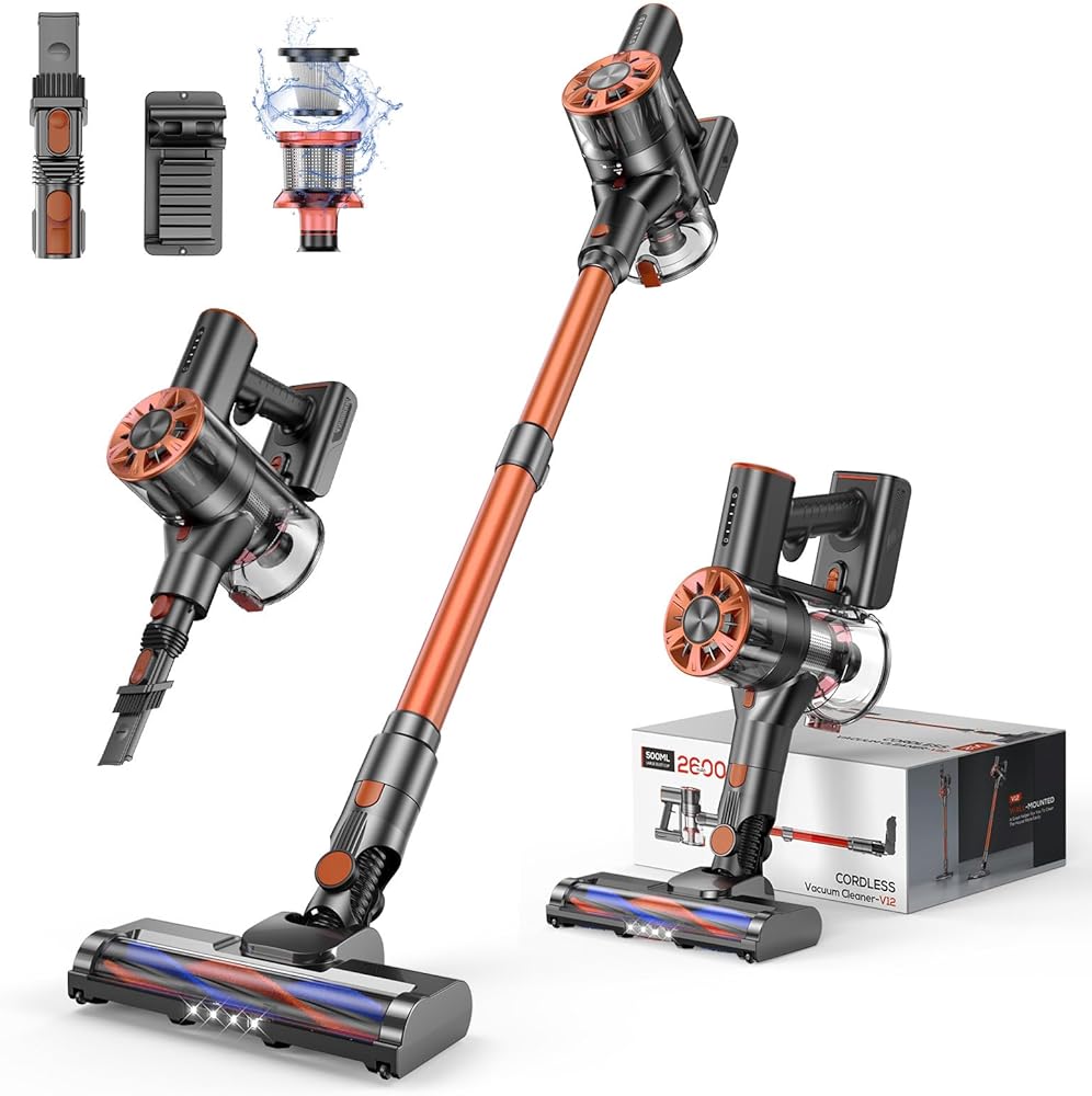 Cordless Vacuum Cleaner, 80,000PRM Stick Vacuum with 2 Powerful Suction Modes, Max 40 Mins Runtime, Protable 2600mAh Recharge