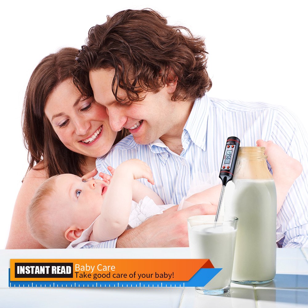 TAFOND Instant Read Digital Cooking Meat Thermometer for Food, Meat, Candy and Bath Water with Long Probe, LCD Screen, Anti-Corrosion,Black