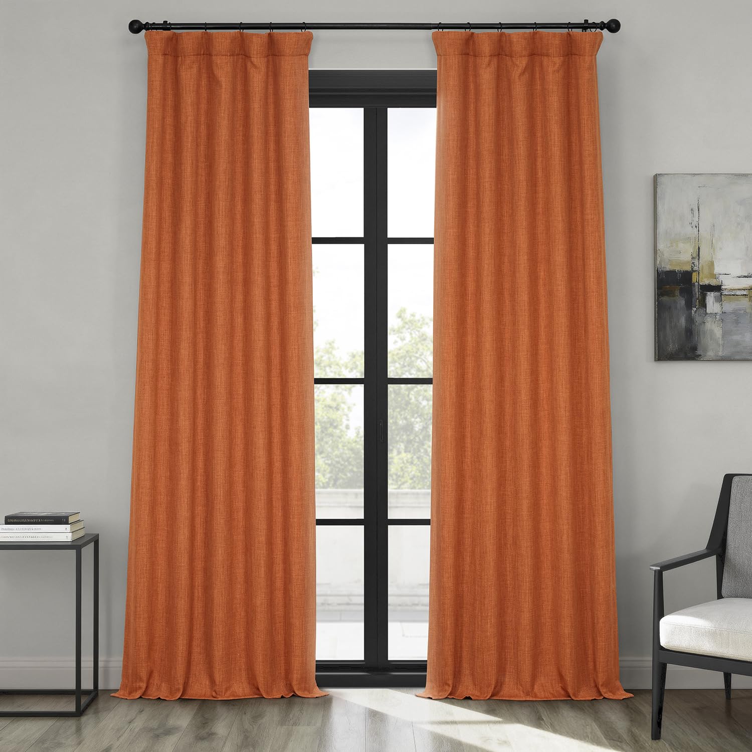 HPD Half Price Drapes - Faux Linen Curtains for Living Room (1 Panel) - 50W X 108L - Textured Room Darkening Curtains for Bedroom 108 Inches Long - Drapes for Home Decor, Desert Orange Image