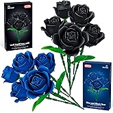 Sitodier 2 in 1 Flower Bouquet Building Set, 5pcs Black and 5pcs Blue Roses for Women Gilrs, Valentine's Day Gift for Lover M