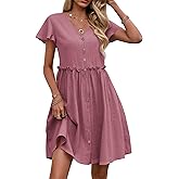 Zeagoo Summer Dress with Flutter Sleeves - Cotton Linen Beach A Line Casual Dress