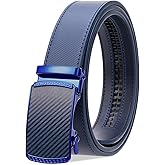 SENDEFN Men's Leather Belt Automatic Ratchet Buckle Slide Belt for Dress Casual Trim to Fit with Gift Box