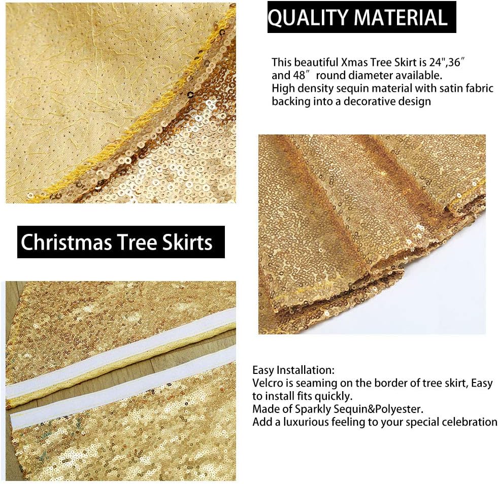 B-COOL 48 Inch Gold Xmas Tree Skirt Christmas Decorations Sequin Tree Skirt Cover New Year Party Indoor Holiday Tree Ornaments: Home & Kitchen