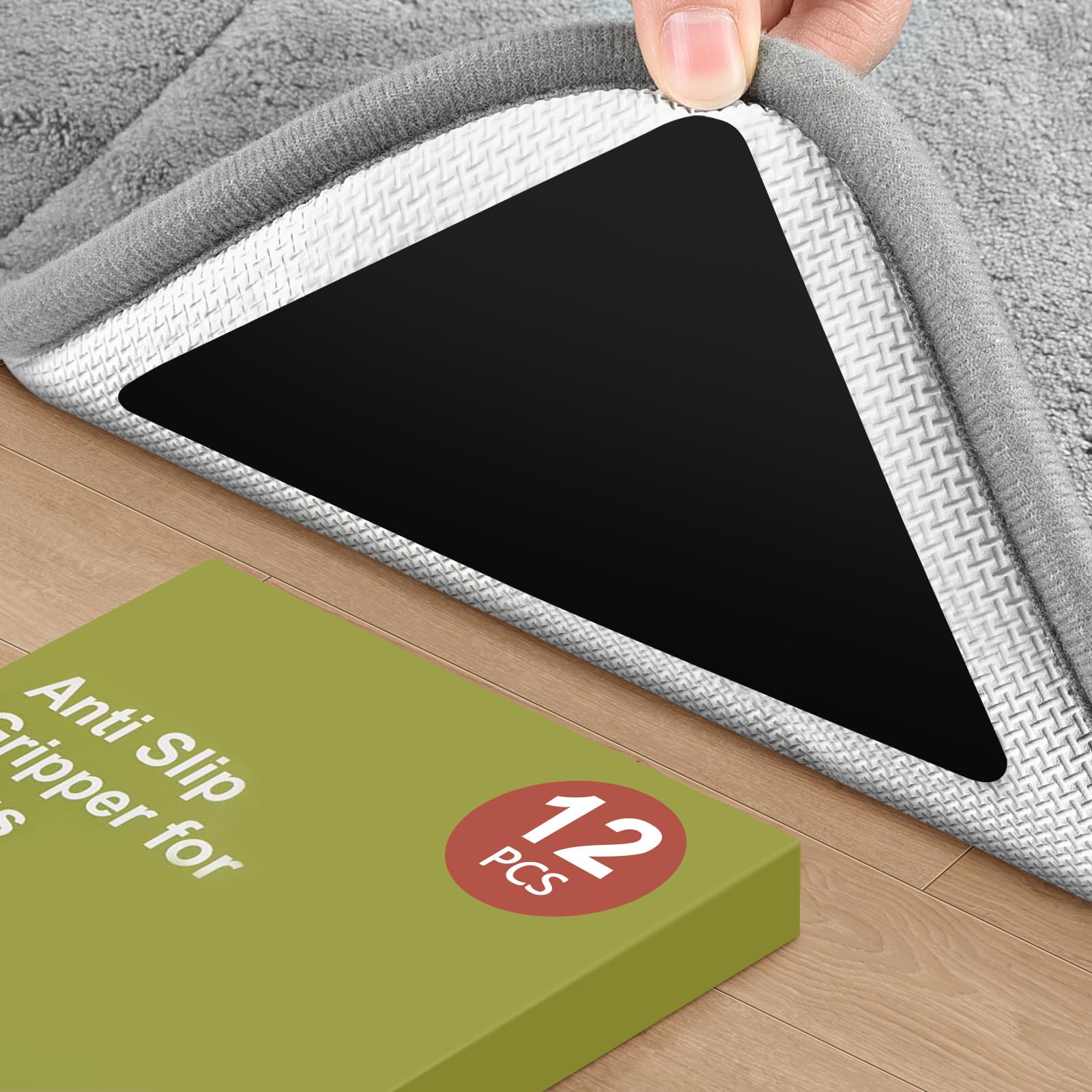 Photo 1 of 12 Pcs Rug Tape, Non Slip Carpet Tape for Hardwood Floors, Double-Sided Adhesive Rug Stickers Keep Corners Flat, No Residue/BPA-Free