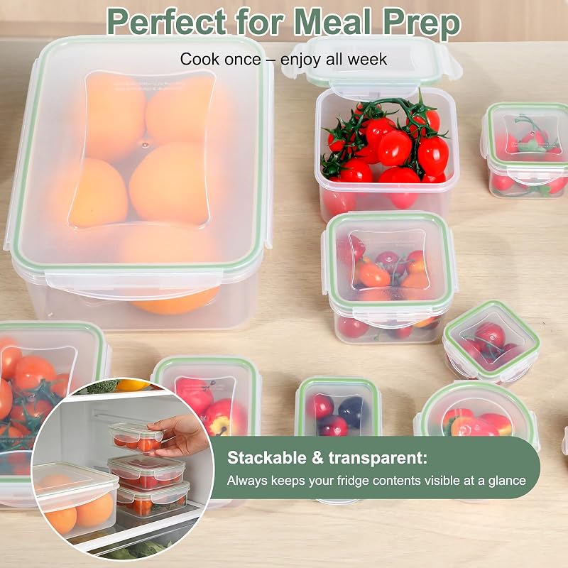 Conjunto de 10 recipientes de plástico hermético com tampa, sem BPA, empilháveis e estanques para alimentos, recipientes plásticos para micro-ondas, frigorífico e máquina de lavar loiça
