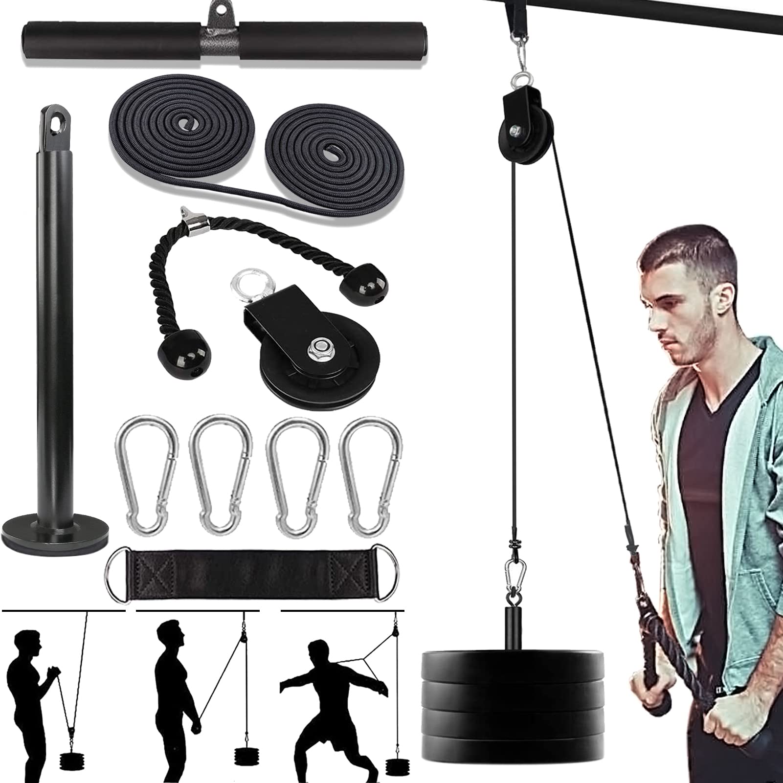Taeku LAT Pulley System for Home Gym – Strength Training Fitness Equipment Cable Machine for Triceps, Biceps, Back & Shoulder Workouts (100'' Nylon)