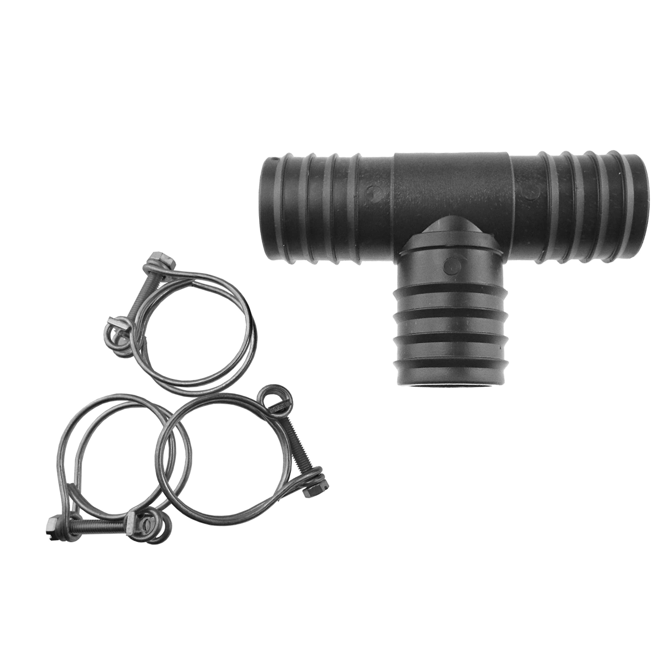 tee connectors/Adaptor Fittings for Corrugated Flexible Pond Pump/Filter Waterfall or Fountain Pipe with 3 x Double Wire Hose Clips (32mm tee+Clips)